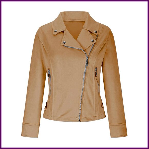 Faux Leather Cropped Jacket Zip Up Slim Fit Women's Outerwear